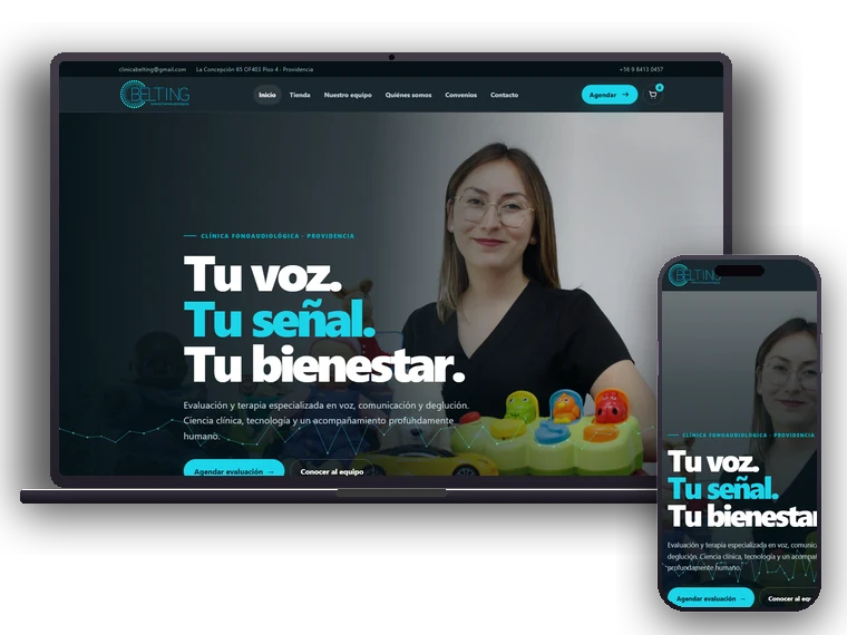 Sitio de Clínica Belting en computador y en teléfono